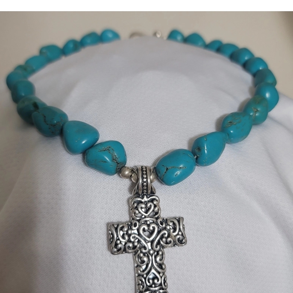 Ross-Simons Turquoise Necklace with Silver Cross